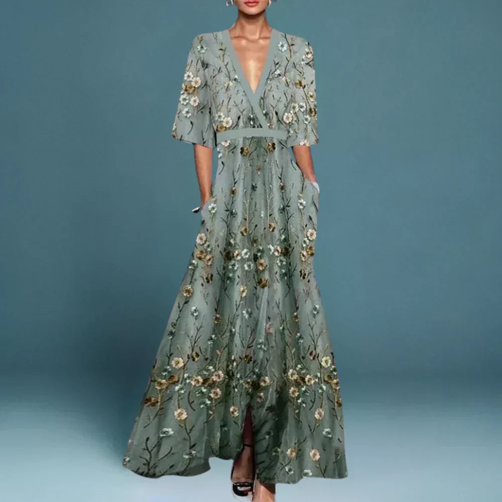 Julia - Spring Elegant Maxi Dress with Floral Pattern