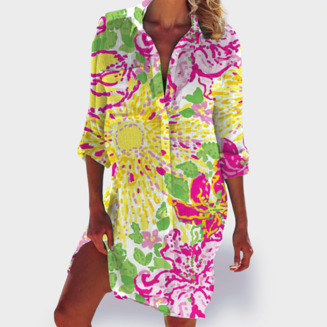 Grace - Flowy Colorful Draped Casual Summer Dress